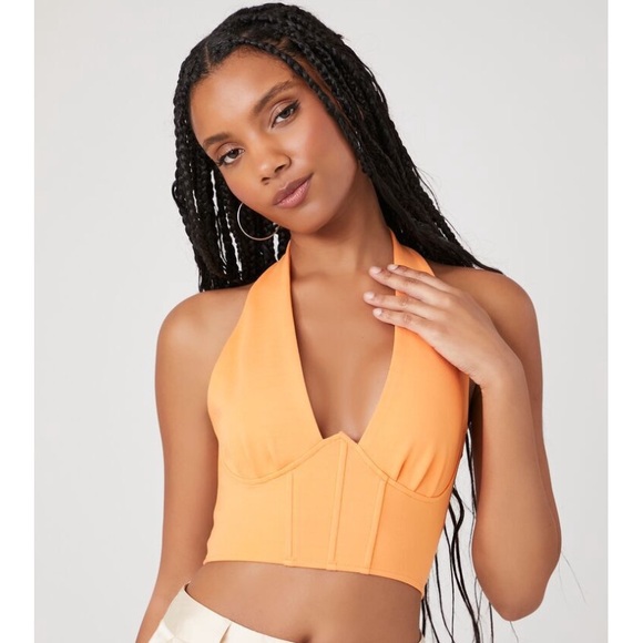 I am selling a plunging brown corset halter crop top strap ties on back neck. - Picture 5 of 5